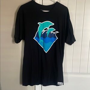 Pink Dolphin Black Tee with Wave Graphic